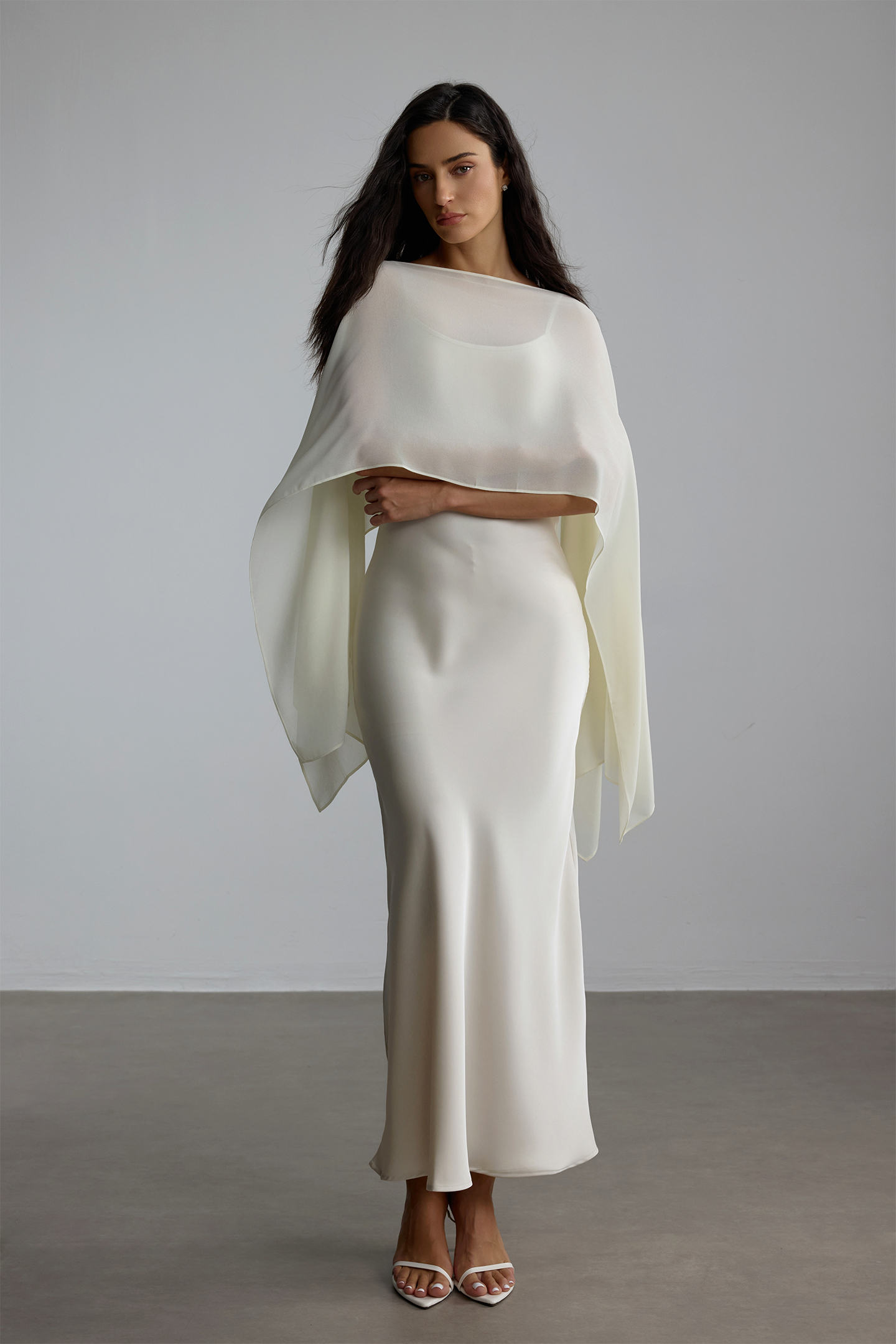 Elena Spaghetti Strap Maxi Dress With Cape Blouse