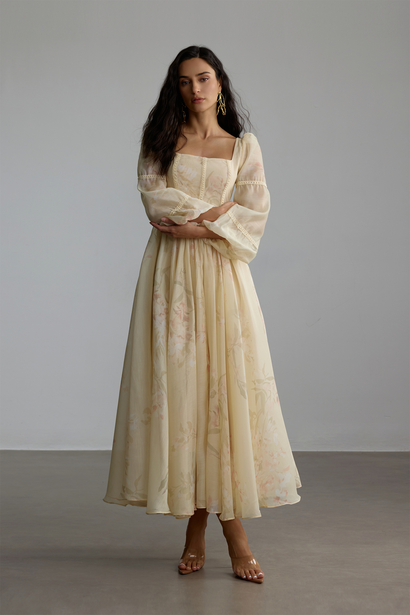 Hannah Floral Print Square Neck Maxi Dress