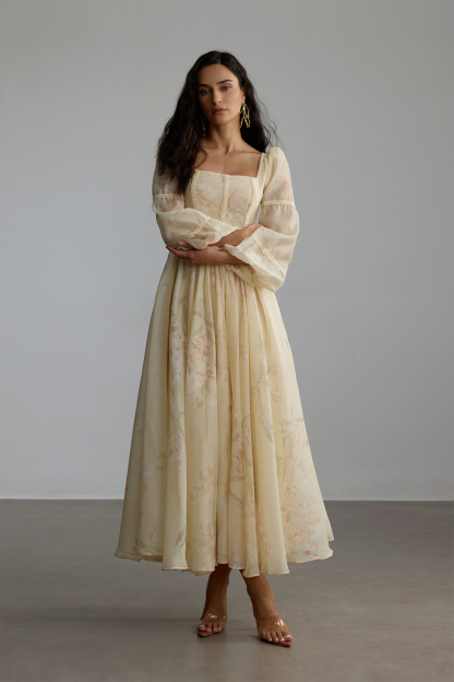Hannah Floral Print Square Neck Maxi Dress
