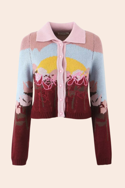 Michelle Floral Jacquard Knit Cardigan-Sunfere