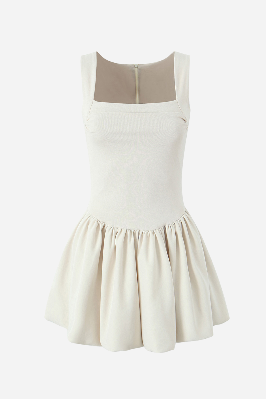 Square Neck Pleated Mini Dress