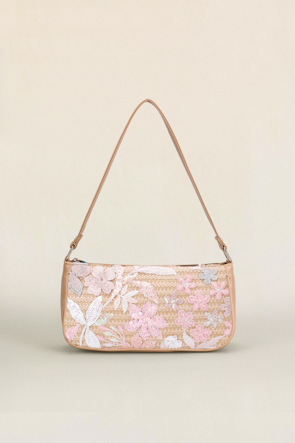 Floral Embroidered Sequin Shoulder Bag