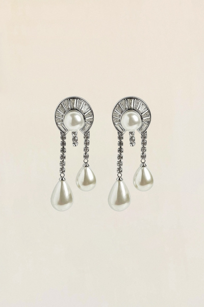Teardrop Pearl Rhinestone Drop Earrings