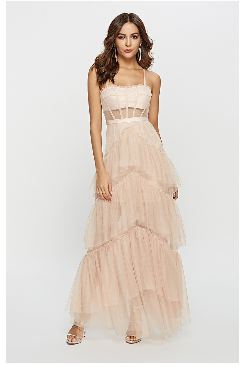Arlene Corset Leayered Mesh Slip Maxi Dress