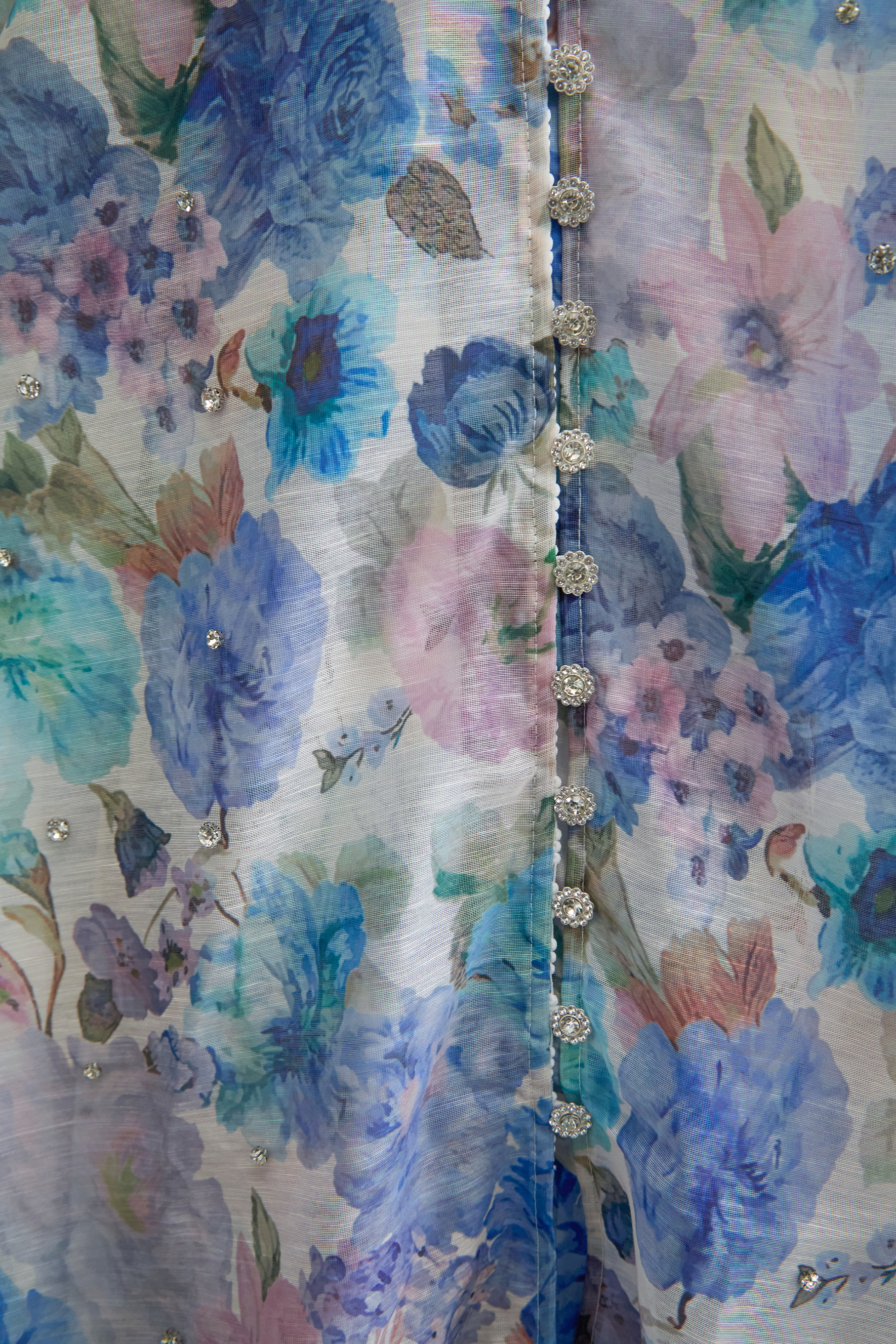 Love Breezy Blue Floral Print Rhinestone Embellished Maxi Dress