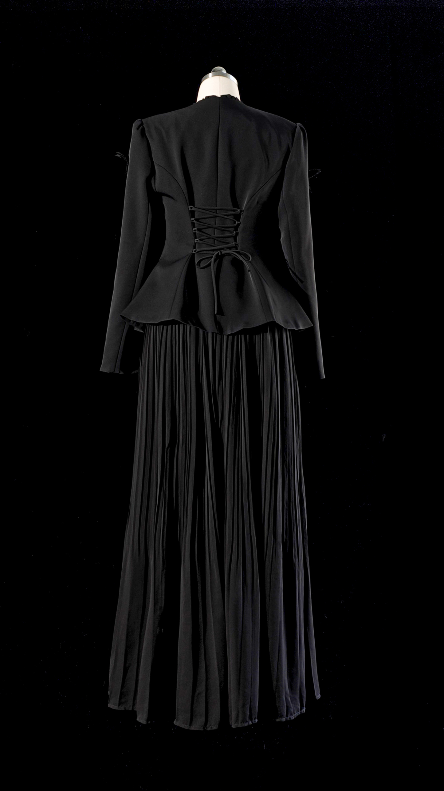 Graceful Midnight Black Butterfly Applique Jacket & Pleated Dress Set