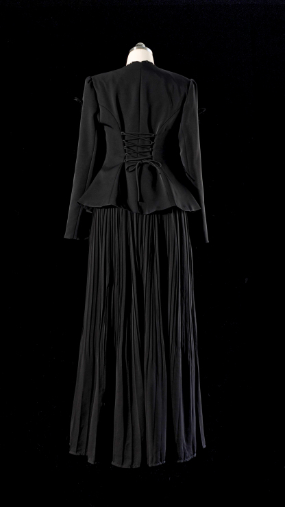 Graceful Midnight Black Butterfly Applique Jacket & Pleated Dress Set
