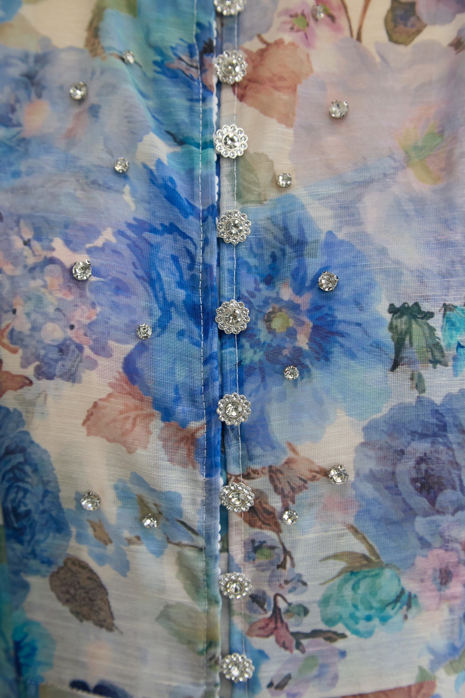 Love Breezy Blue Floral Print Rhinestone Embellished Maxi Dress