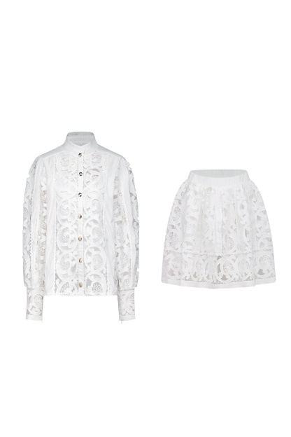 Stacey Embroidered Lace Shirt & Skirt Set