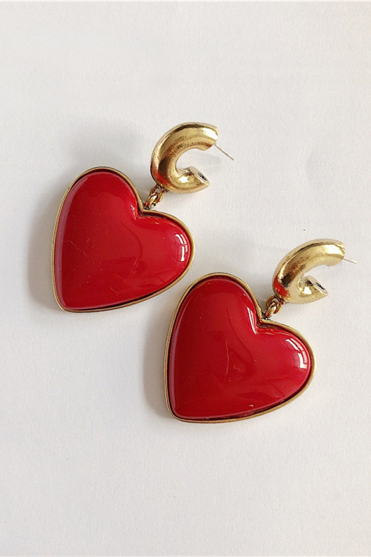 Vintage Red Heart Drop Earrings-Sunfere