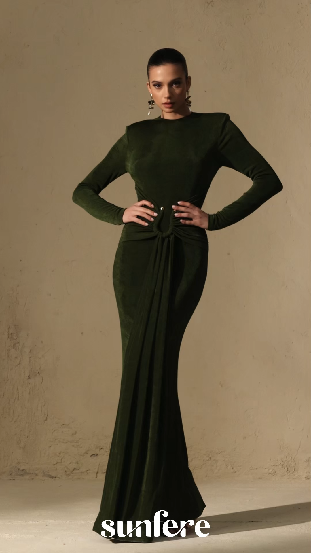 Brilliant Belle Deep Green Draped Waist Maxi Dress