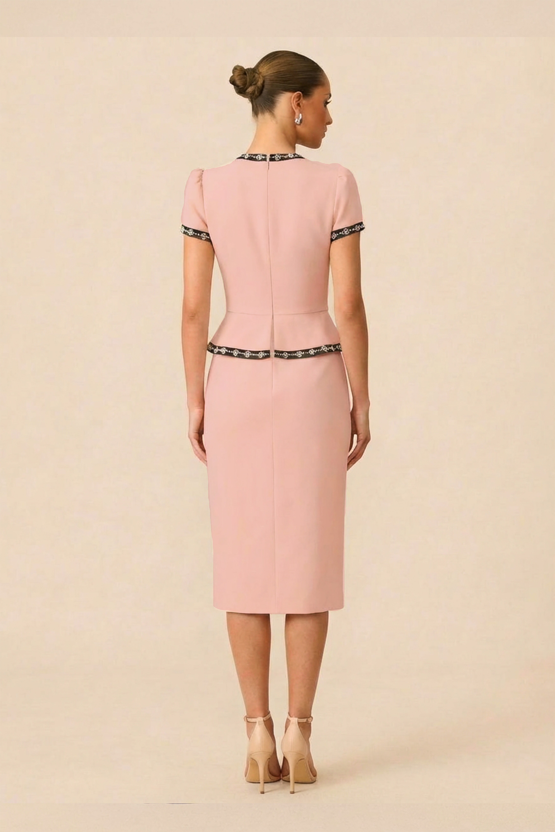 Unforgettable Girl Pink Contrast Trim Short Sleeve Midi Dress