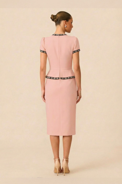 Unforgettable Girl Pink Contrast Trim Short Sleeve Midi Dress