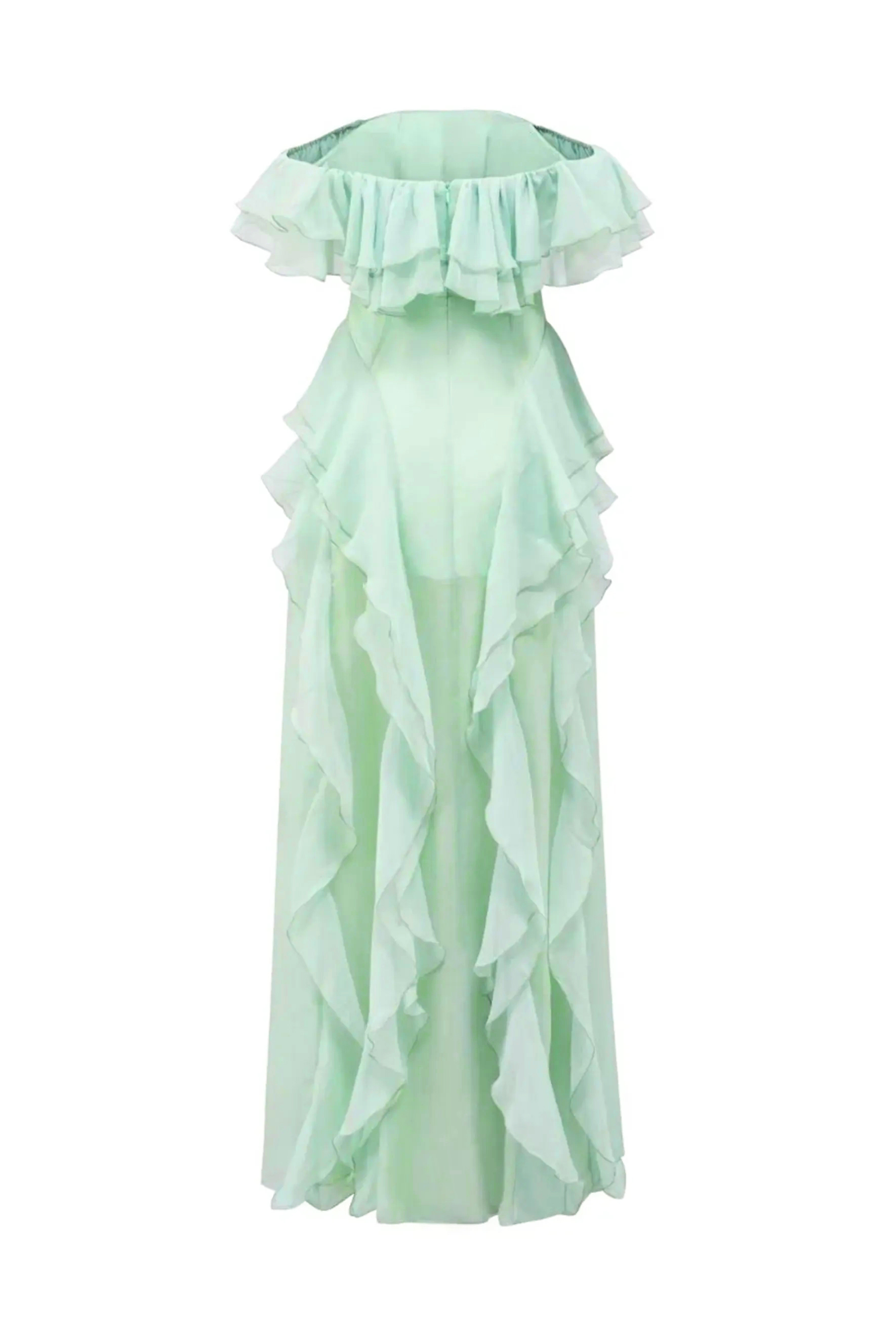 Every Love Song Green Off-The-Shoulder Ruffle Maxi Dress