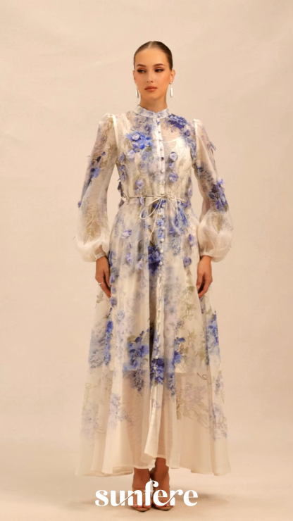 Moment of Beauty Blue Floral Print Maxi Dress