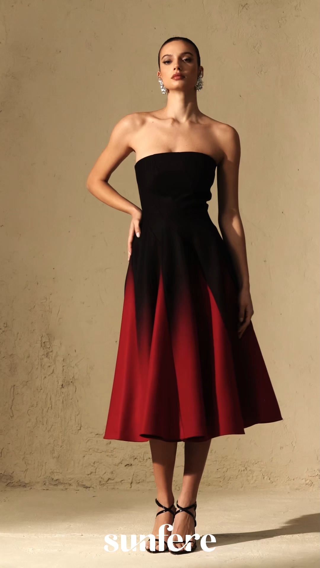 Beautiful Perception Black Ombre Strapless Midi Dress