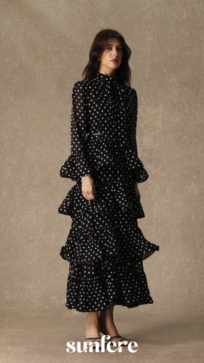Style Status Black Polka Dot Tiered Ruffle Maxi Dress