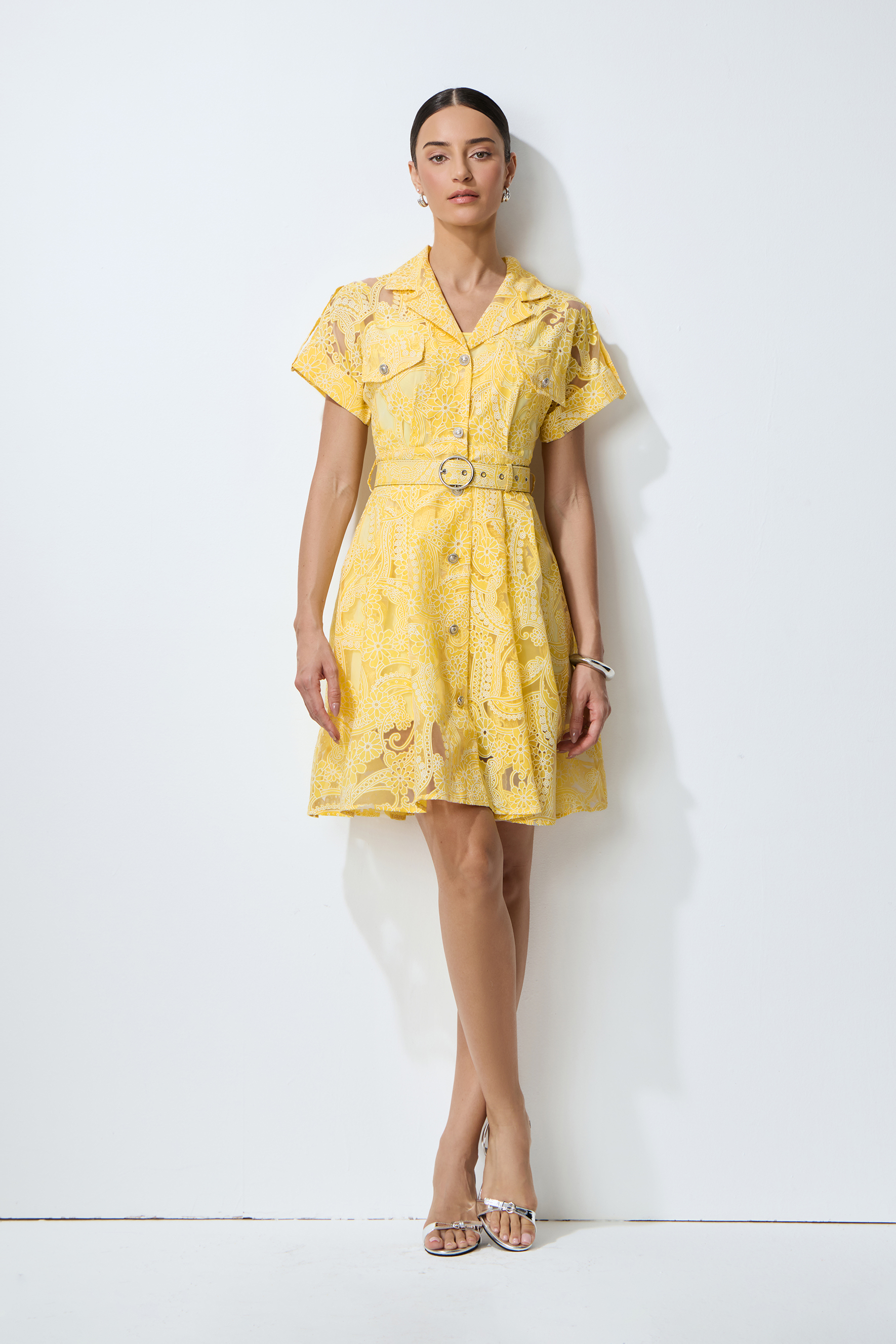 Endless Summer Yellow Sheer Floral Lace Mini Dress