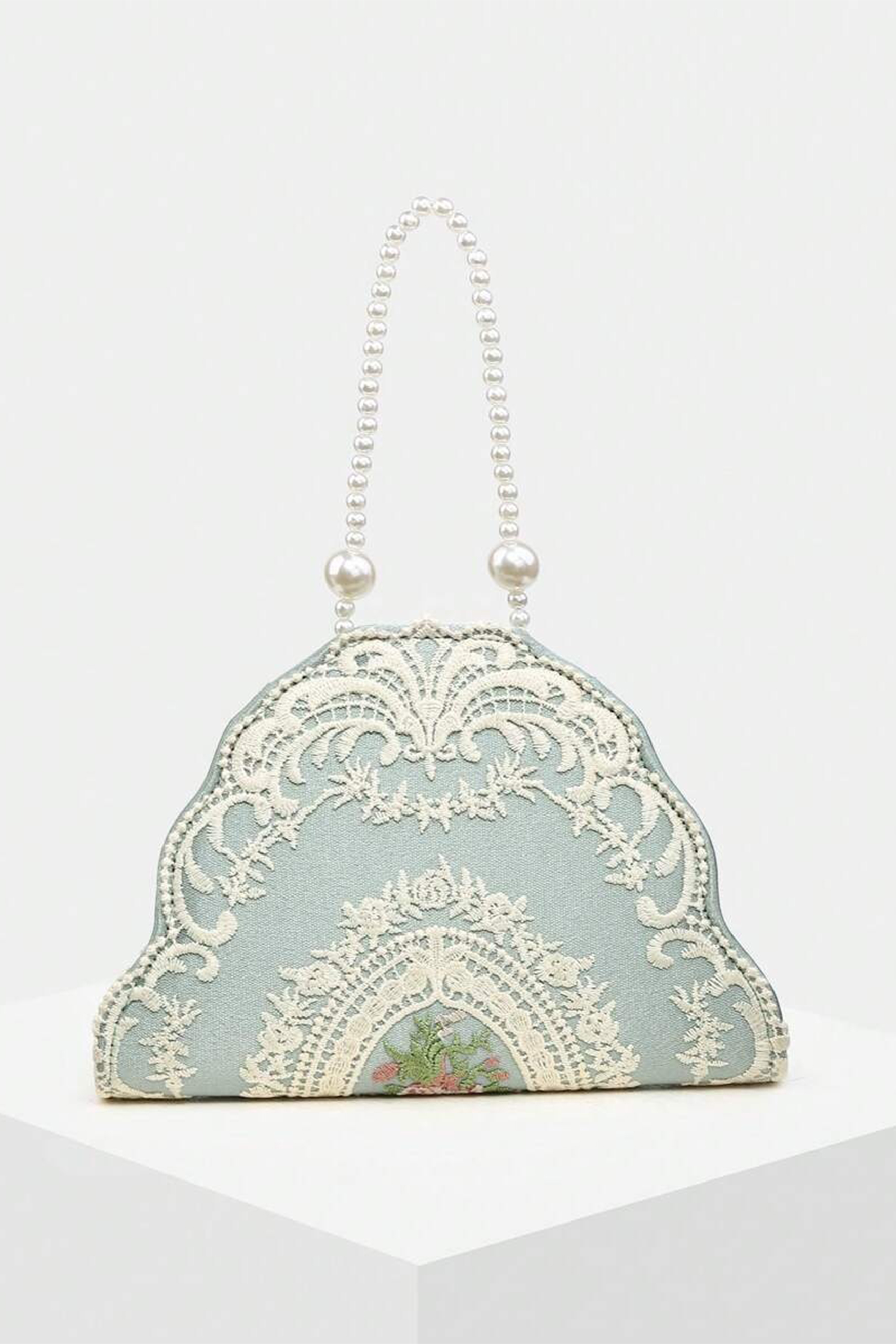 Lace Embroidery Pearl Strap Handle Bag