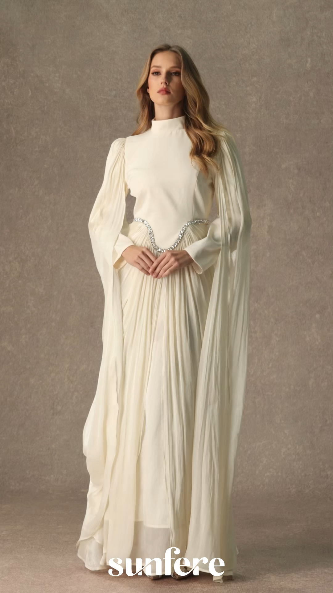 Feeling Of Forever White Crystal Embellished Cape Sleeve Maxi Dress