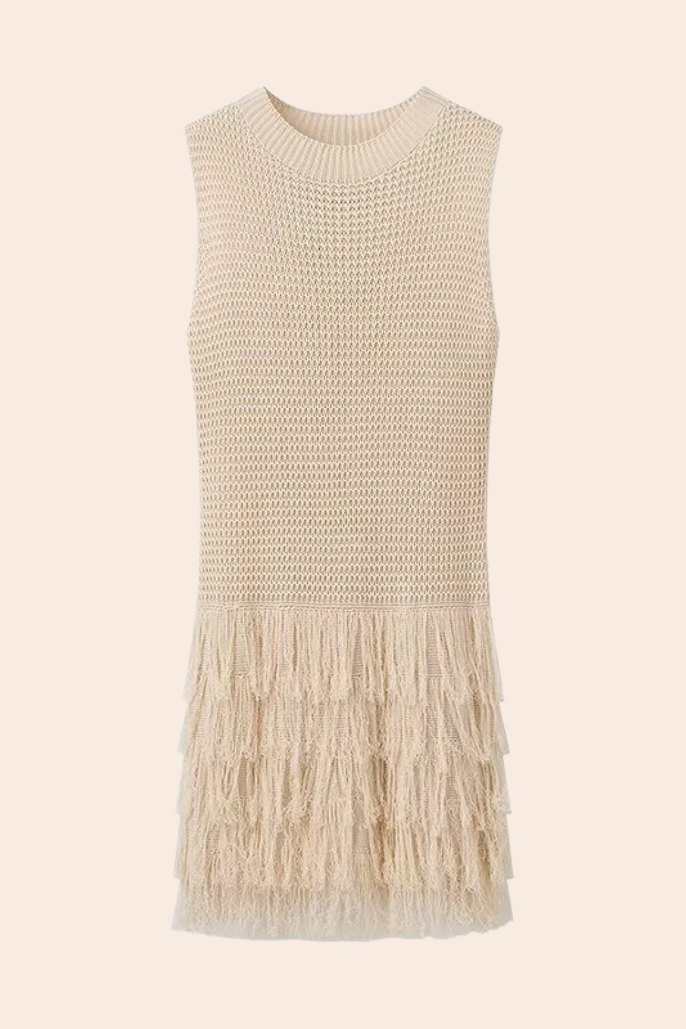 Truda Sleeveless Fringes Knitted Mini Dress-Sunfere