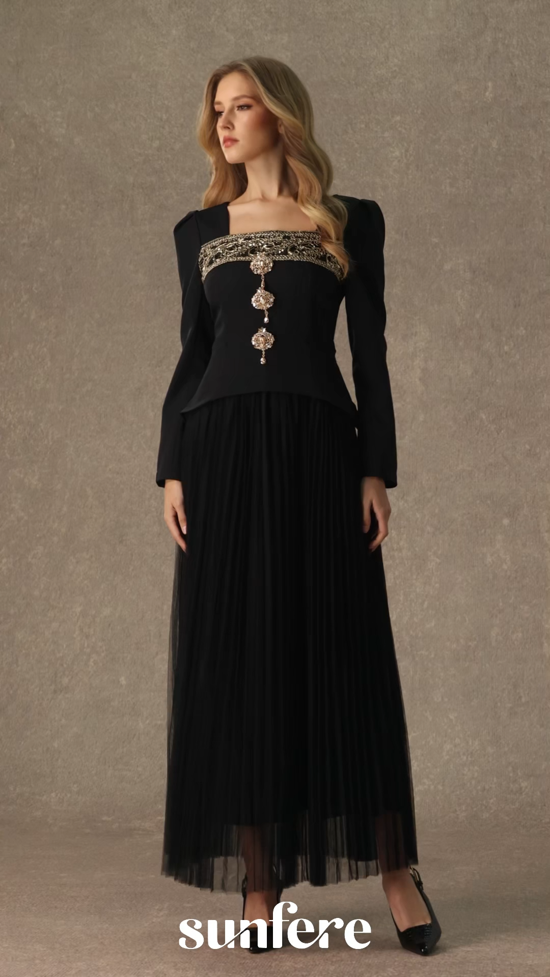 Feel The Romance Jeweled Button Pleated Maxi Dress