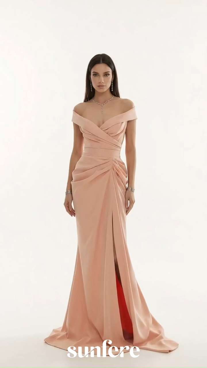Captivating Personality Pink Off Shoulder Side Slit Maxi Dress