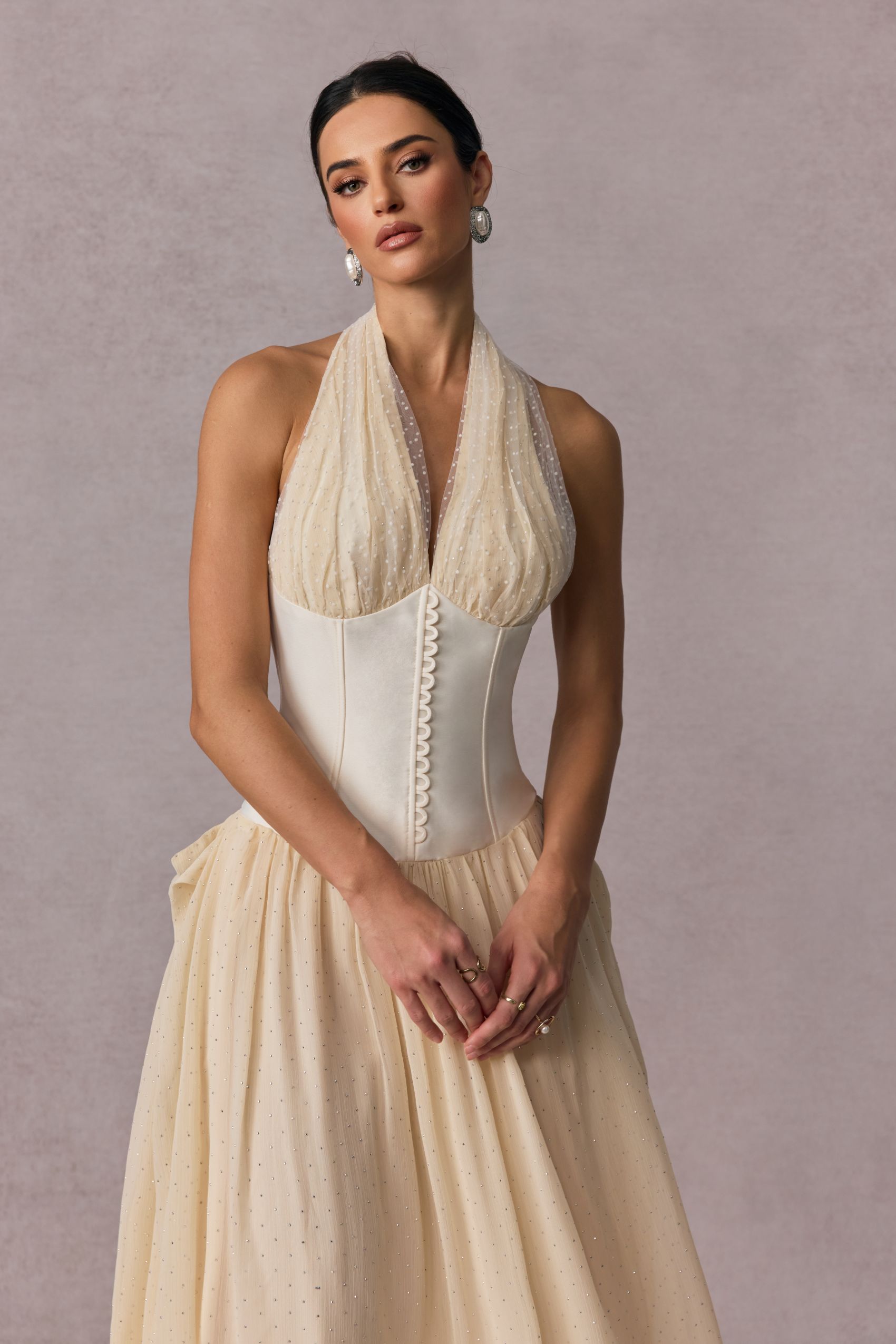 Vivien Halterneck Tulle Overlay Maxi Dress - Semi-Formal