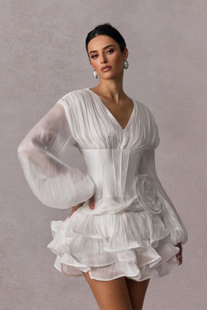 Quintina Floral Applique V-neck Mini Dress