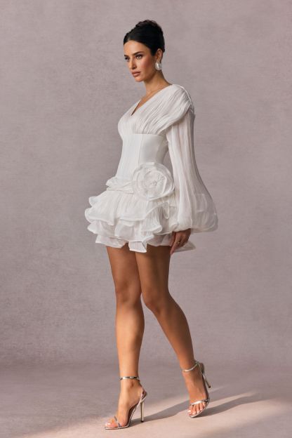 Quintina Floral Applique V-neck Mini Dress