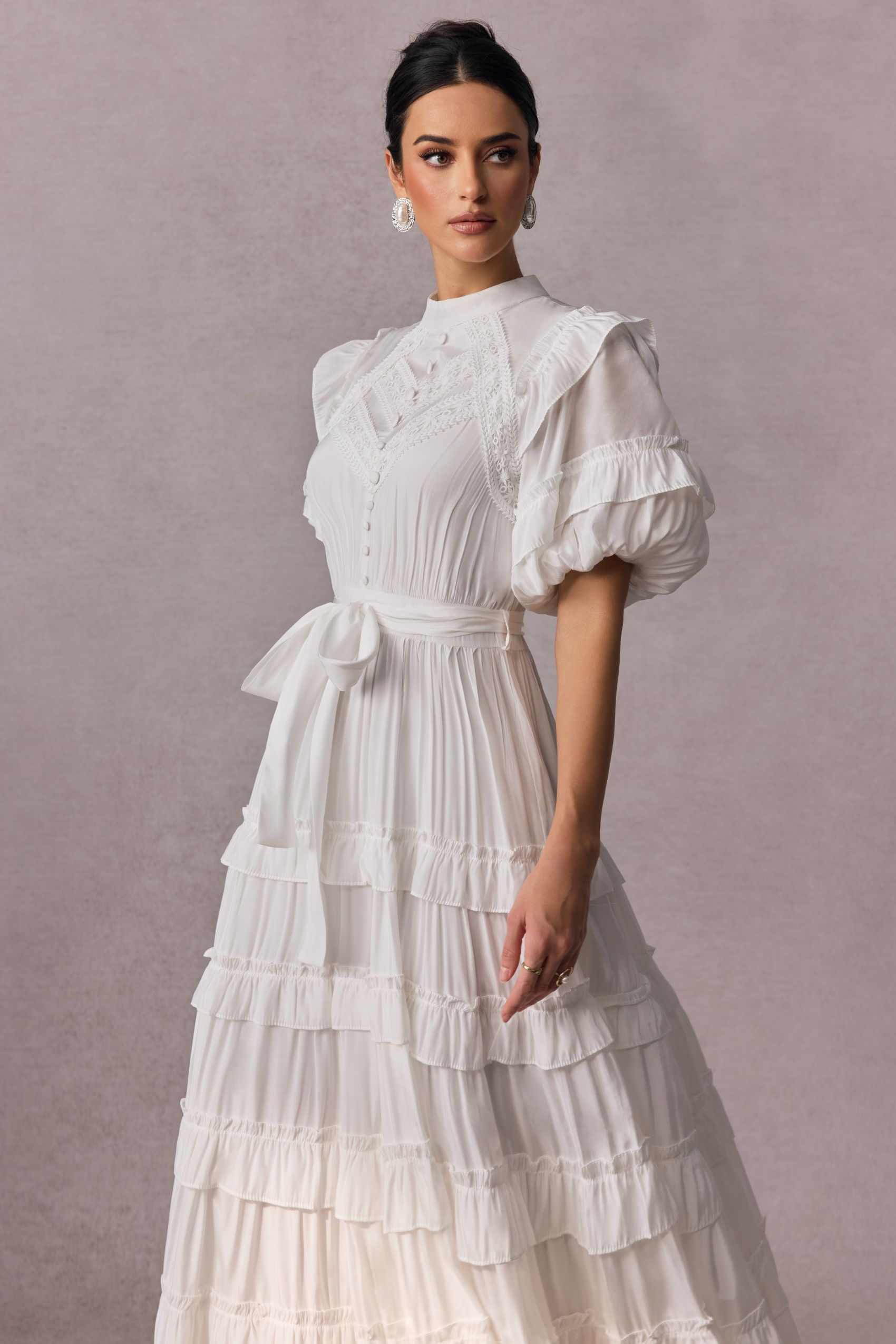 Sandra Puff Sleeve Ruffle Tiered Maxi Dress