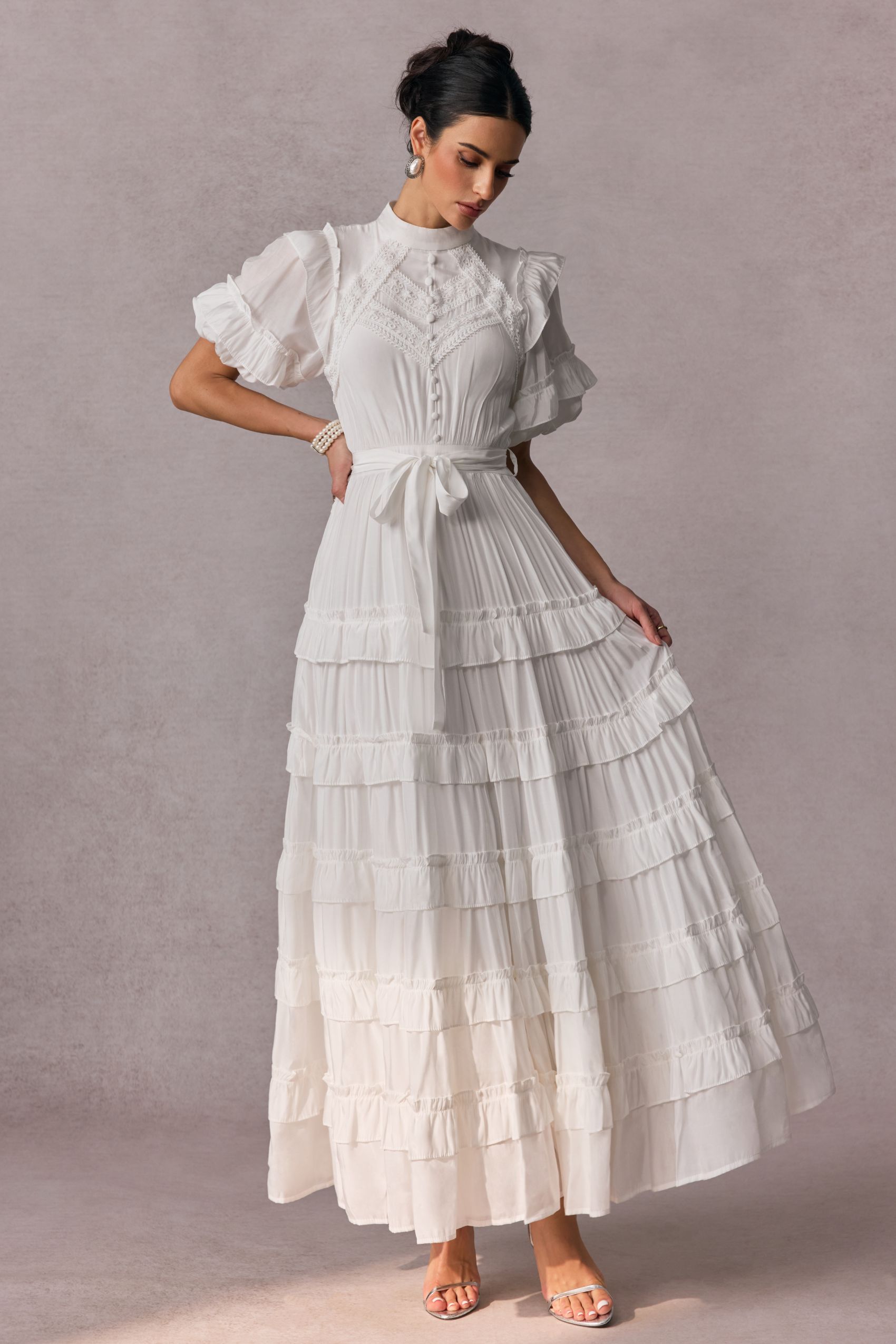 Sandra Puff Sleeve Ruffle Tiered Maxi Dress