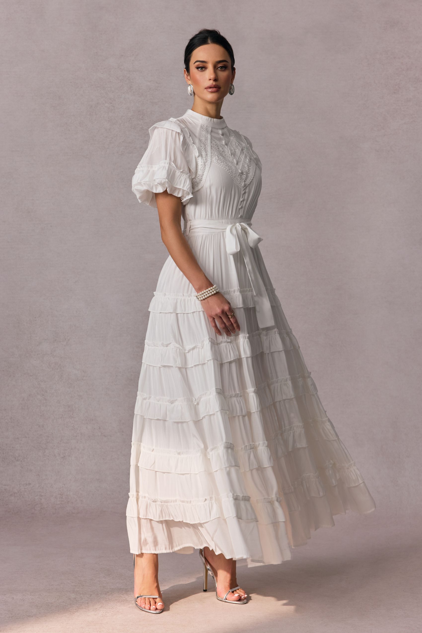 Sandra Puff Sleeve Ruffle Tiered Maxi Dress