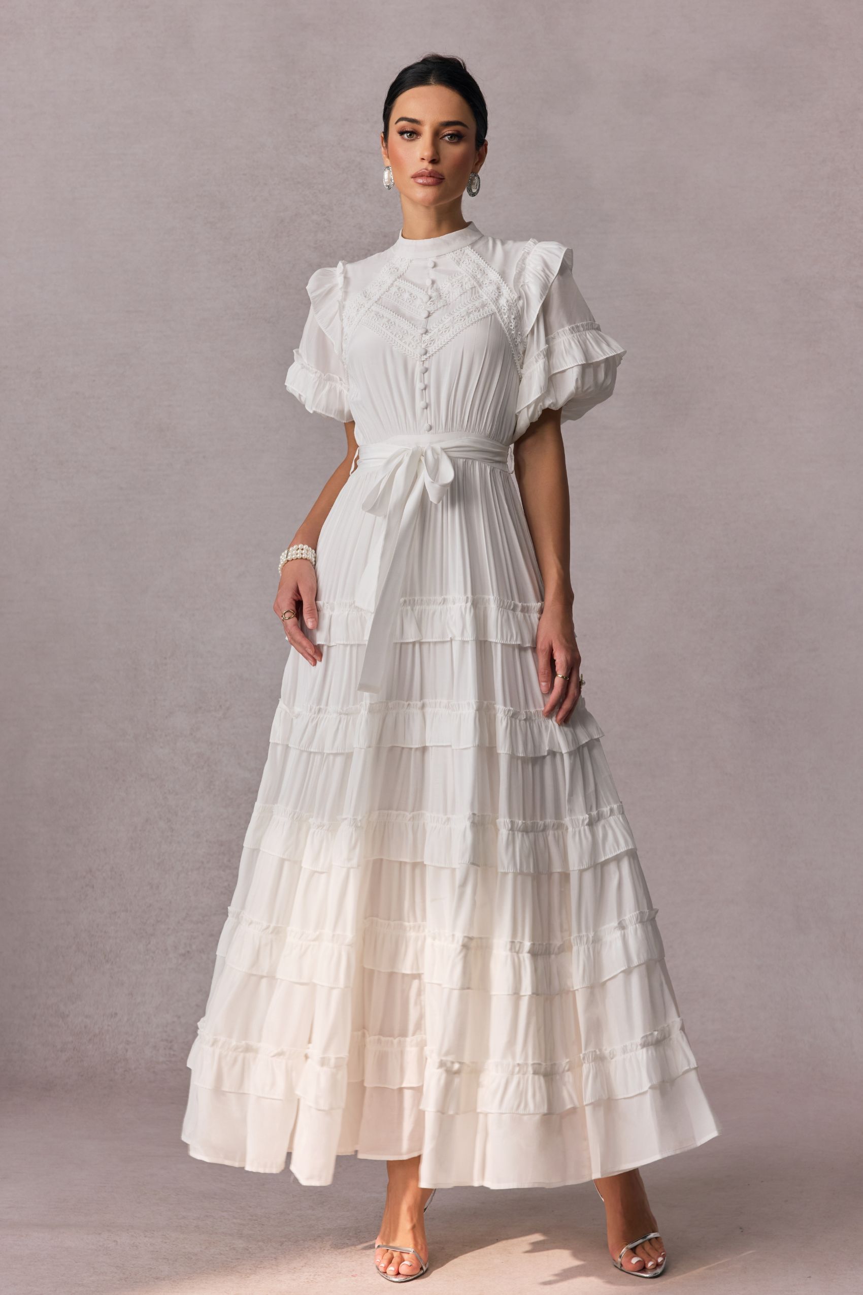 Sandra Puff Sleeve Ruffle Tiered Maxi Dress