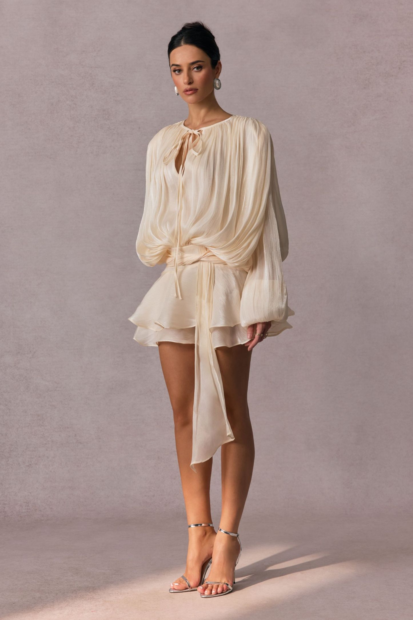 Beryl Pleated Ruffle Hem Mini Dress