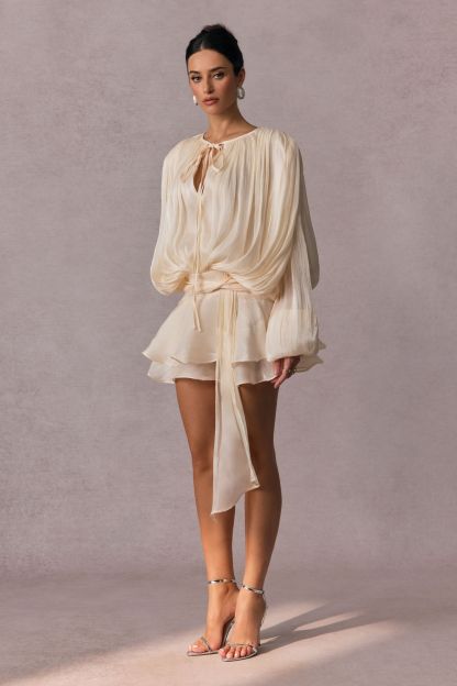 Beryl Pleated Ruffle Hem Mini Dress