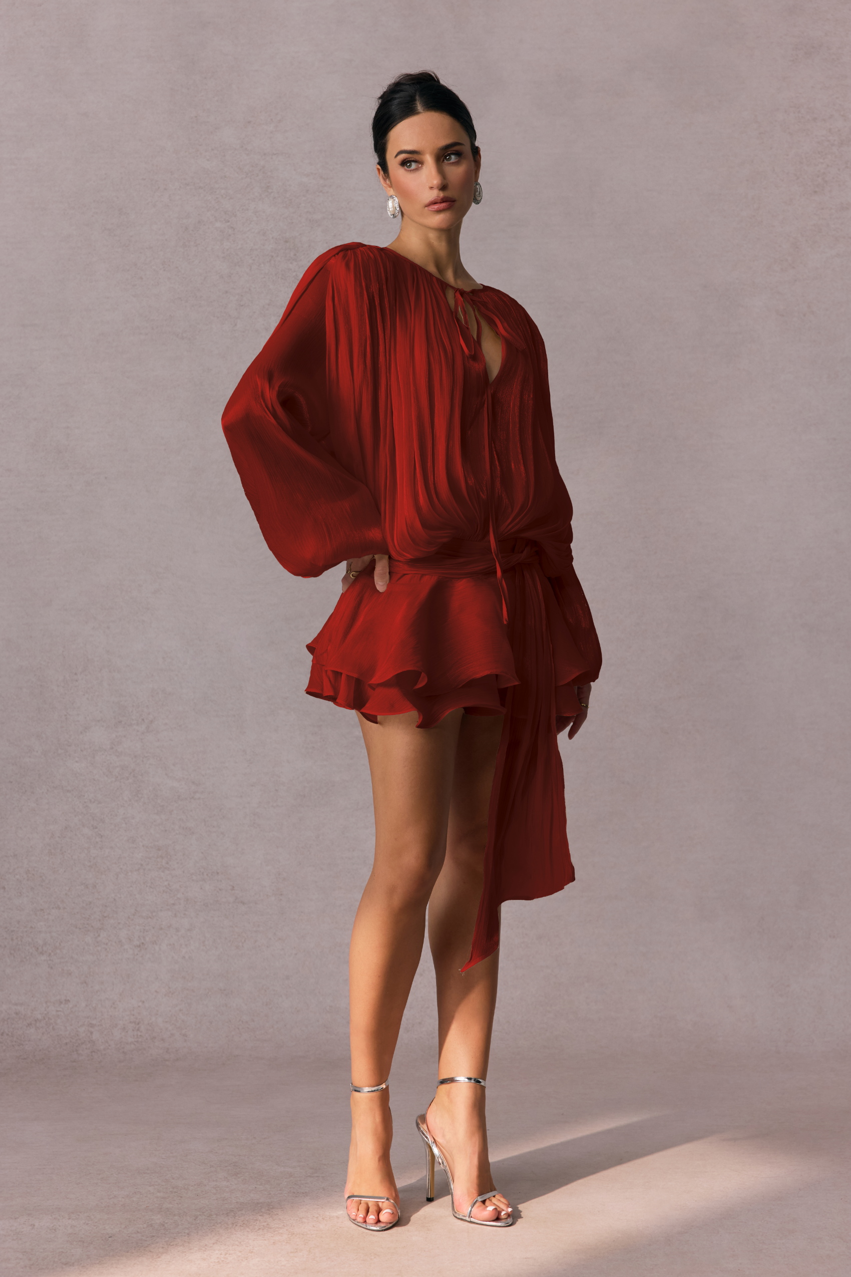 Beryl Pleated Ruffle Hem Mini Dress