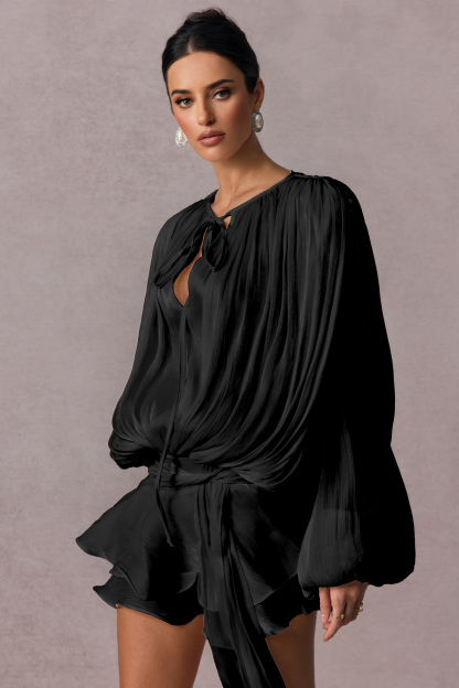 Beryl Pleated Ruffle Hem Mini Dress