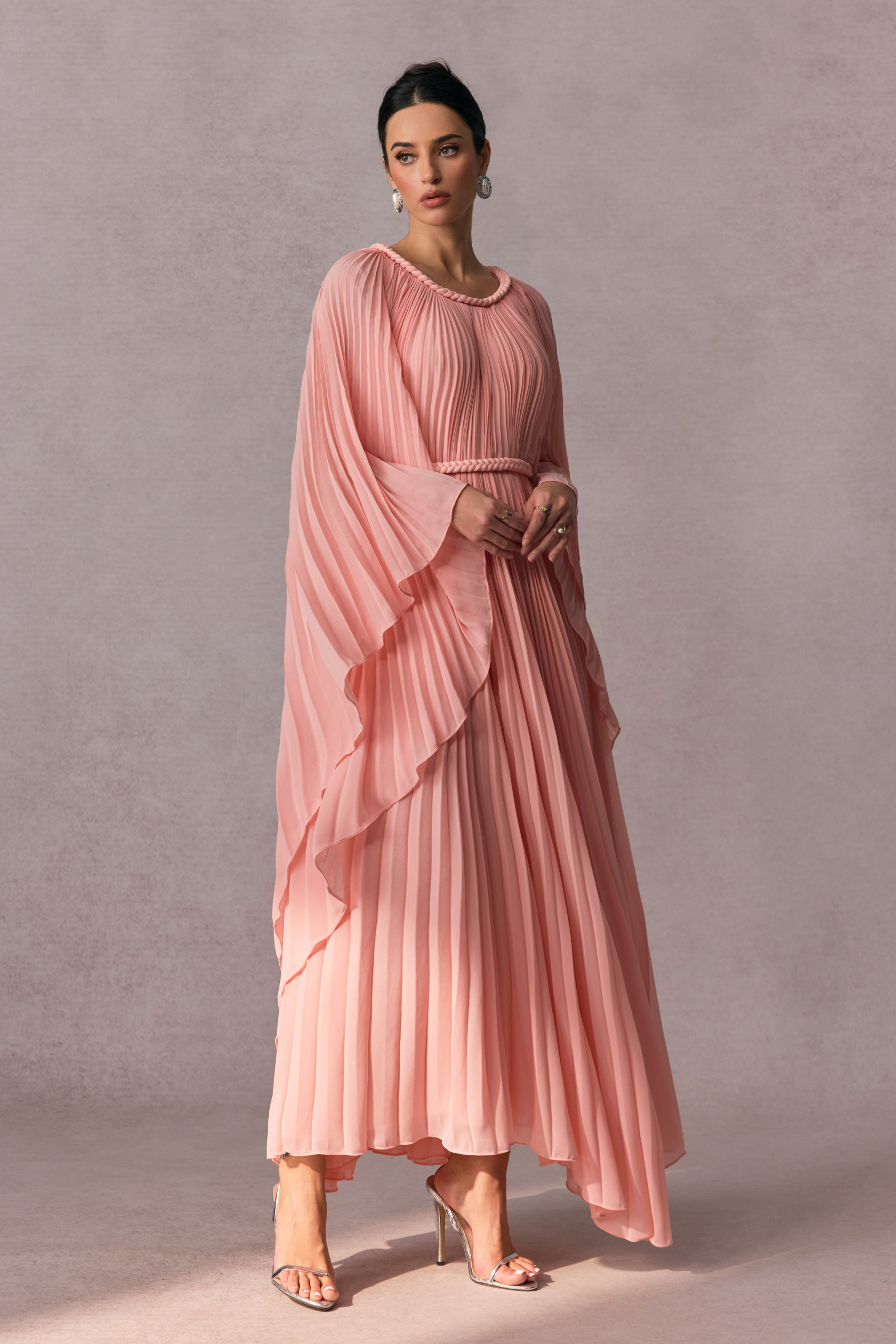 Laura Batwing Sleeve Pleated Maxi Dress