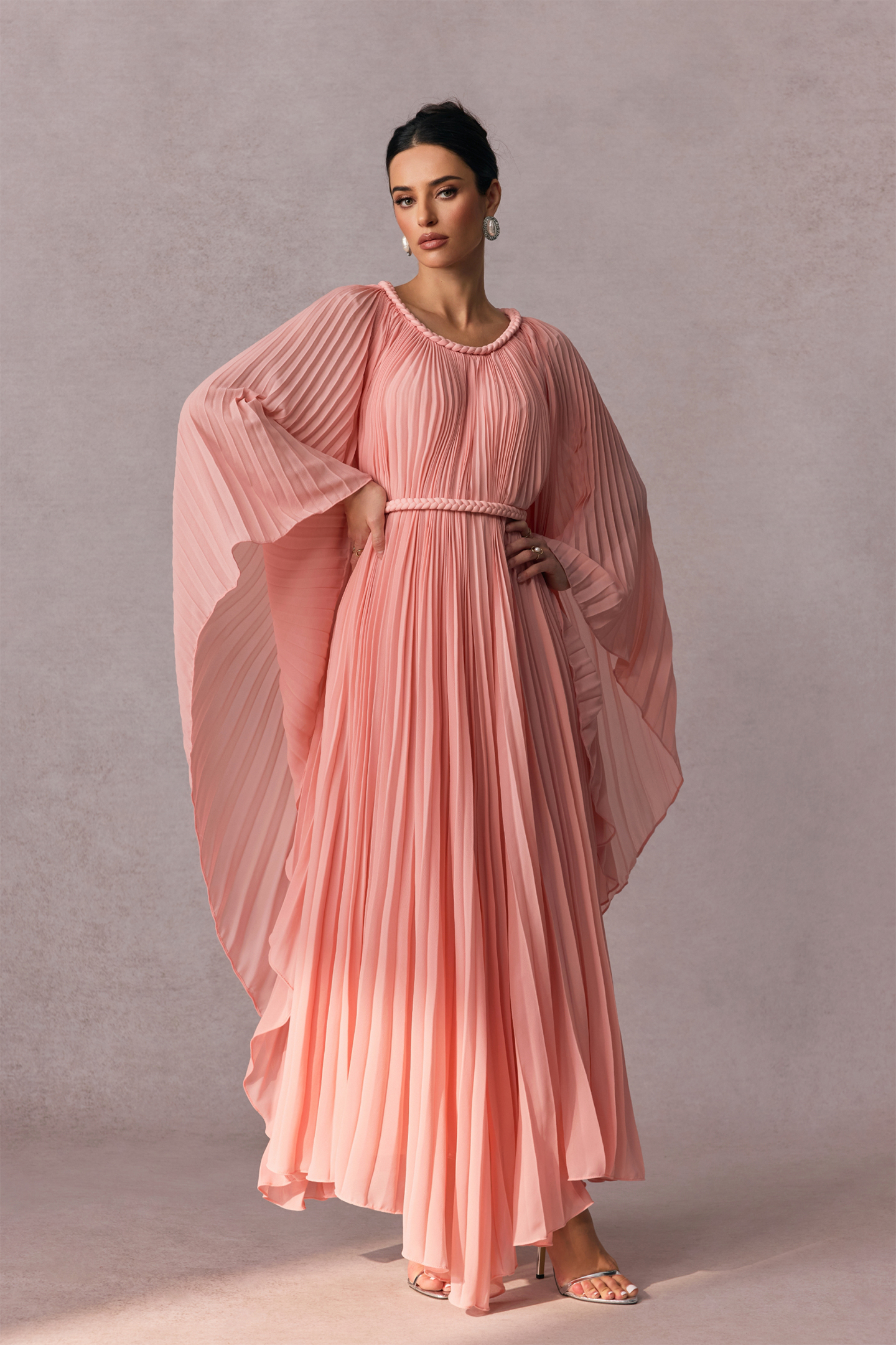 Laura Batwing Sleeve Pleated Maxi Dress