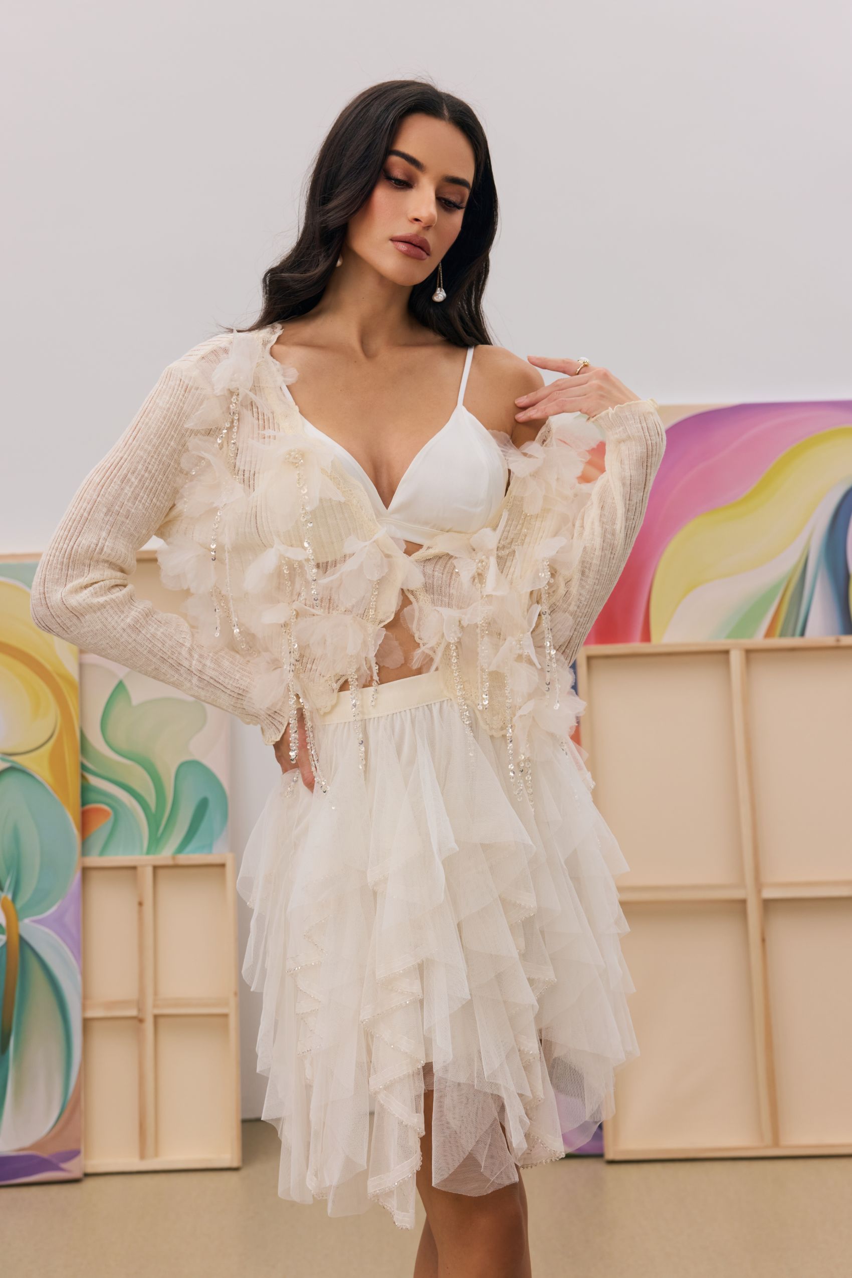Judy Crystal Fringe Knit Cardigan