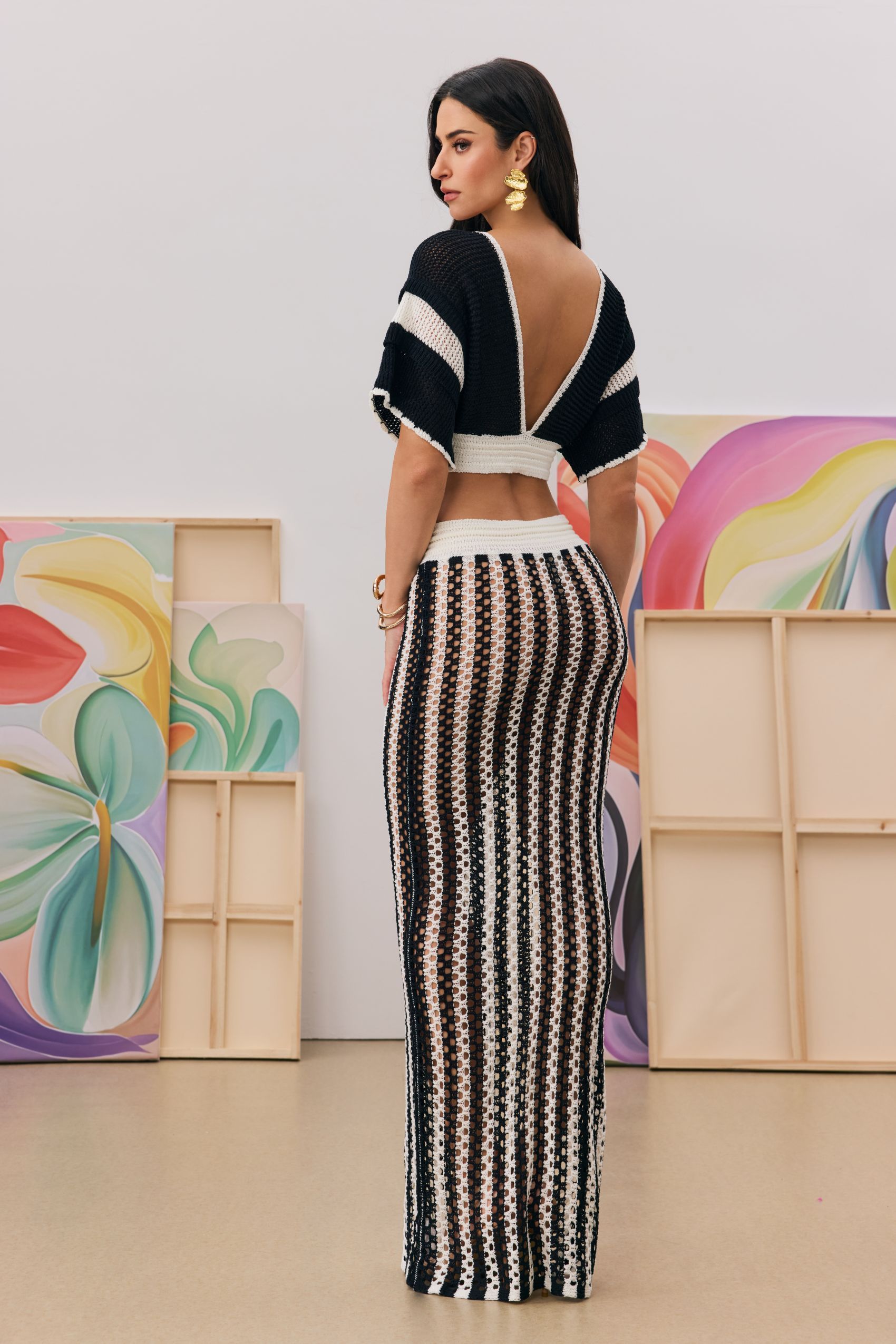 Sibyl Hollow Out Stripe Knit Set