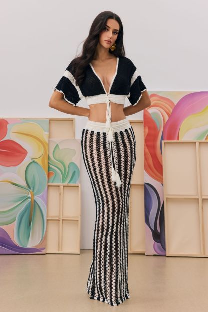Sibyl Hollow Out Stripe Knit Set