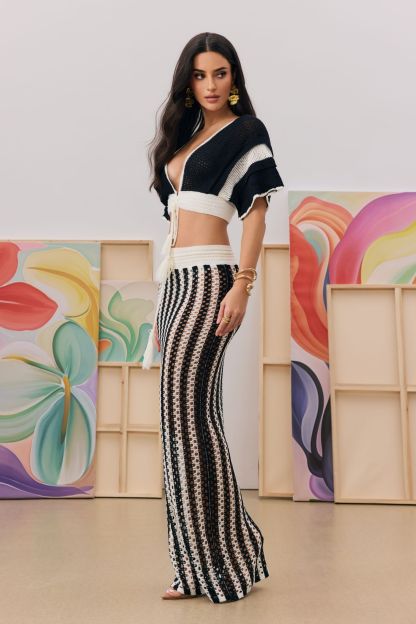 Sibyl Hollow Out Stripe Knit Set
