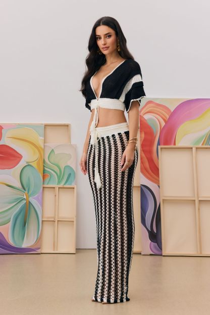 Sibyl Hollow Out Stripe Knit Set