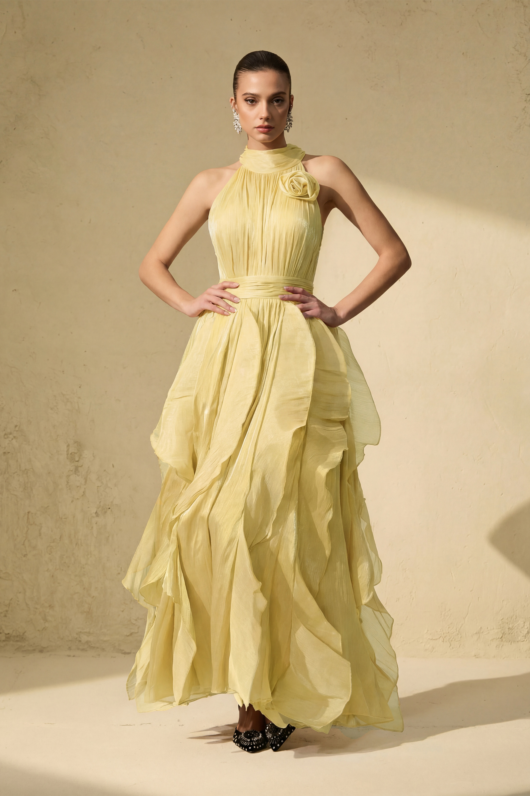 Love In Your Eyes Rosette Tiered Ruffles Maxi Dress