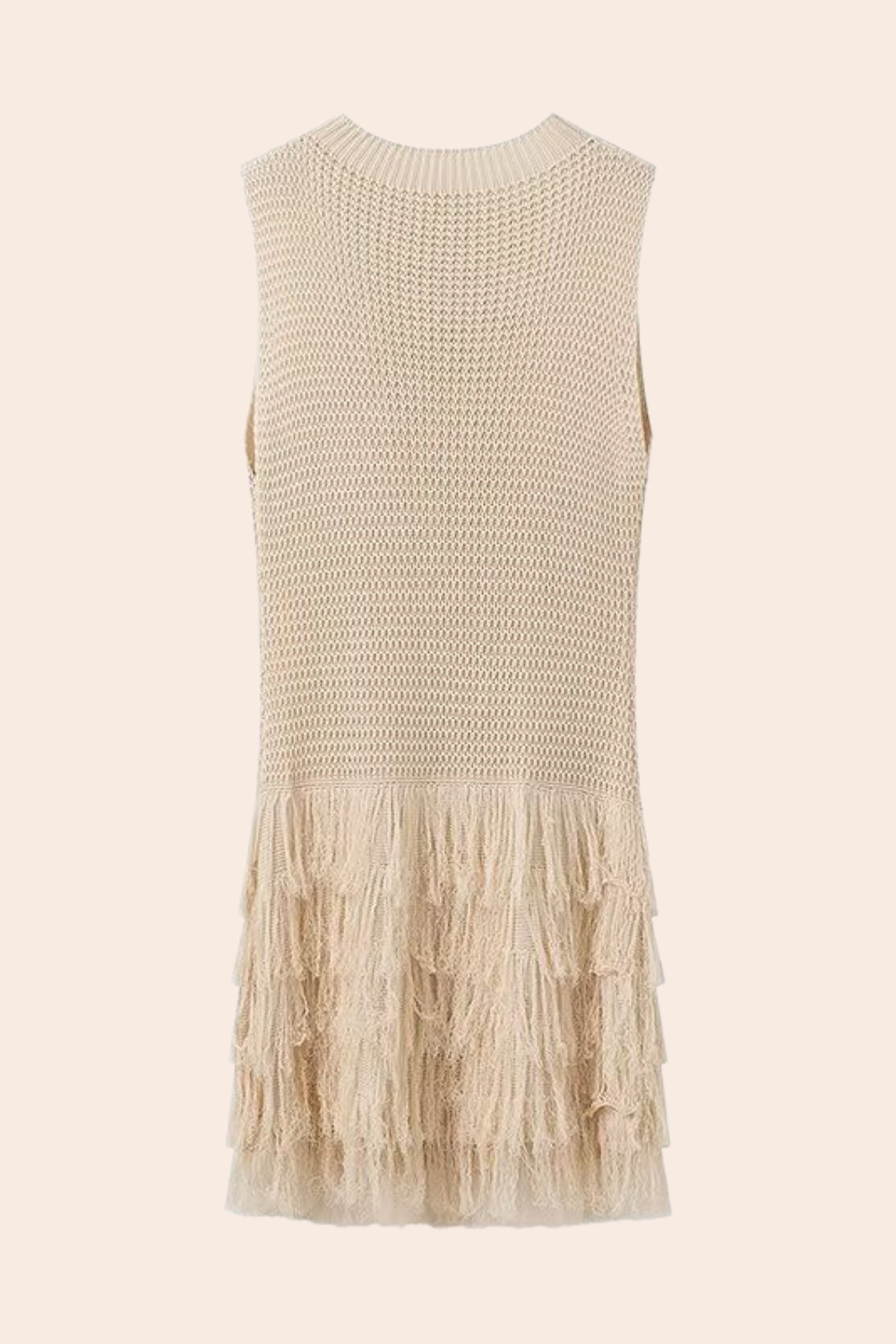 Truda Sleeveless Fringes Knitted Mini Dress-Sunfere