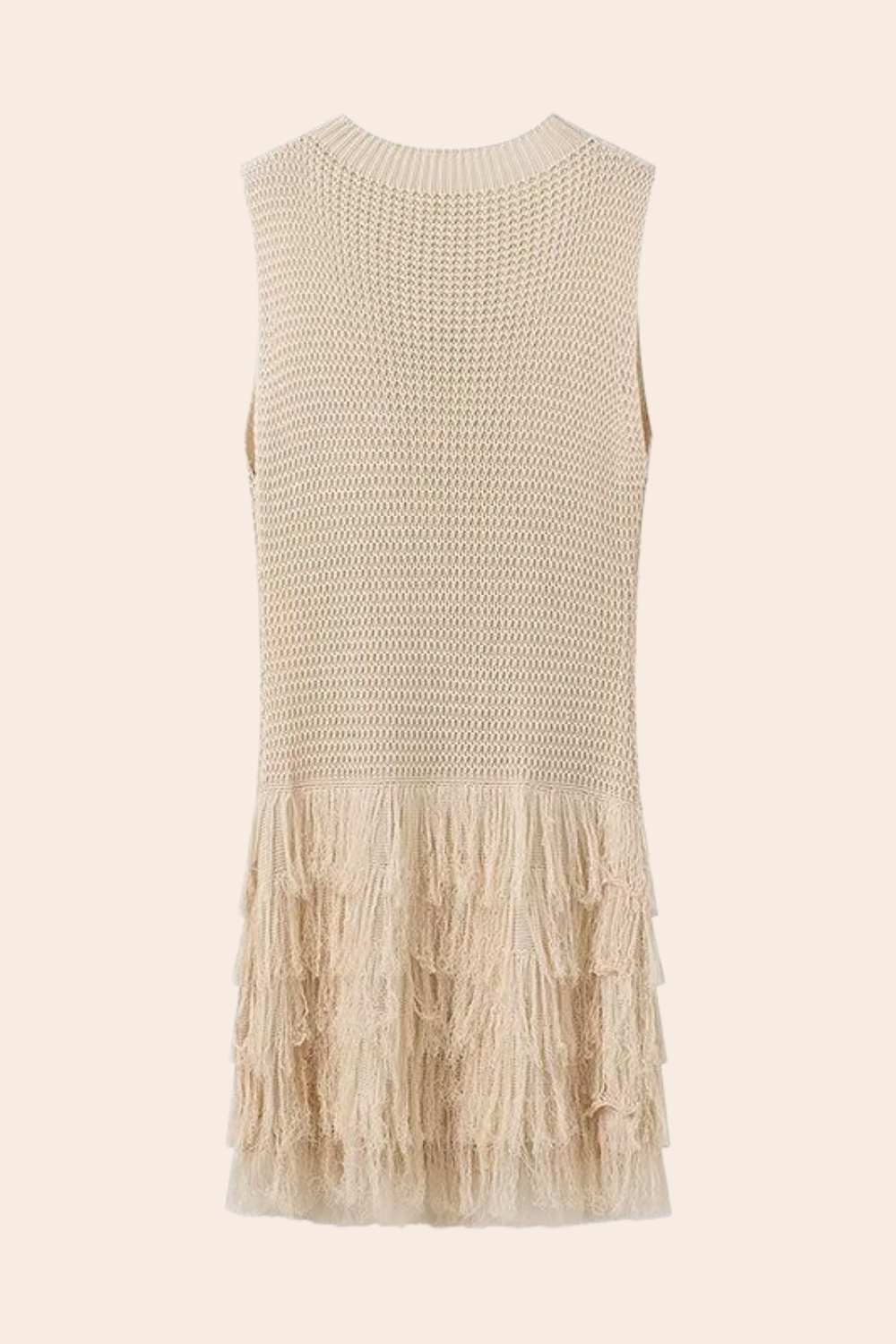 Truda Sleeveless Fringes Knitted Mini Dress-Sunfere