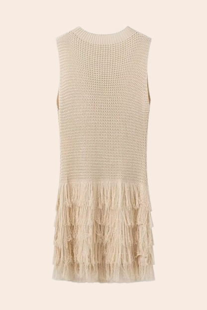Truda Sleeveless Fringes Knitted Mini Dress-Sunfere