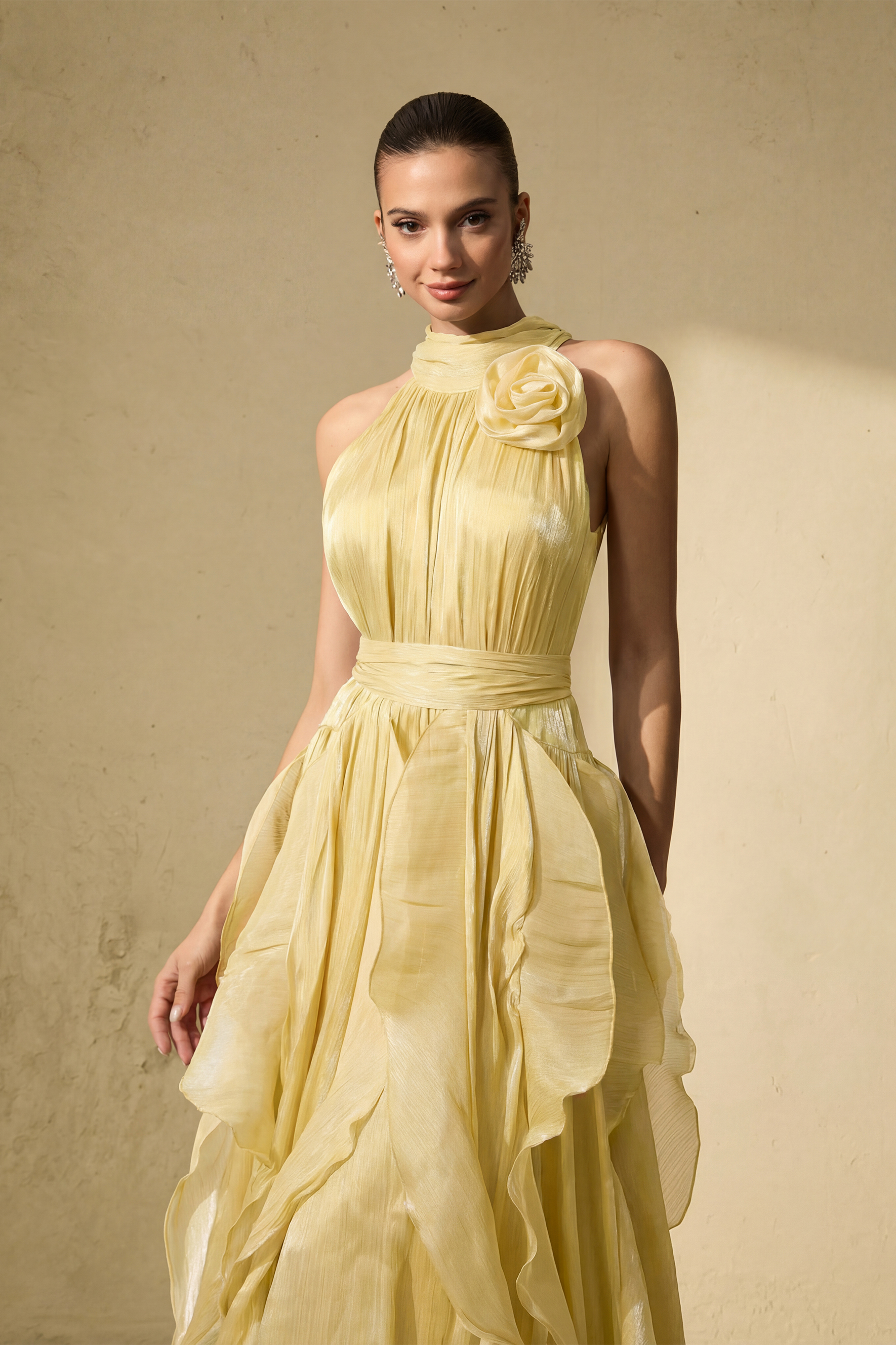Love In Your Eyes Rosette Tiered Ruffles Maxi Dress